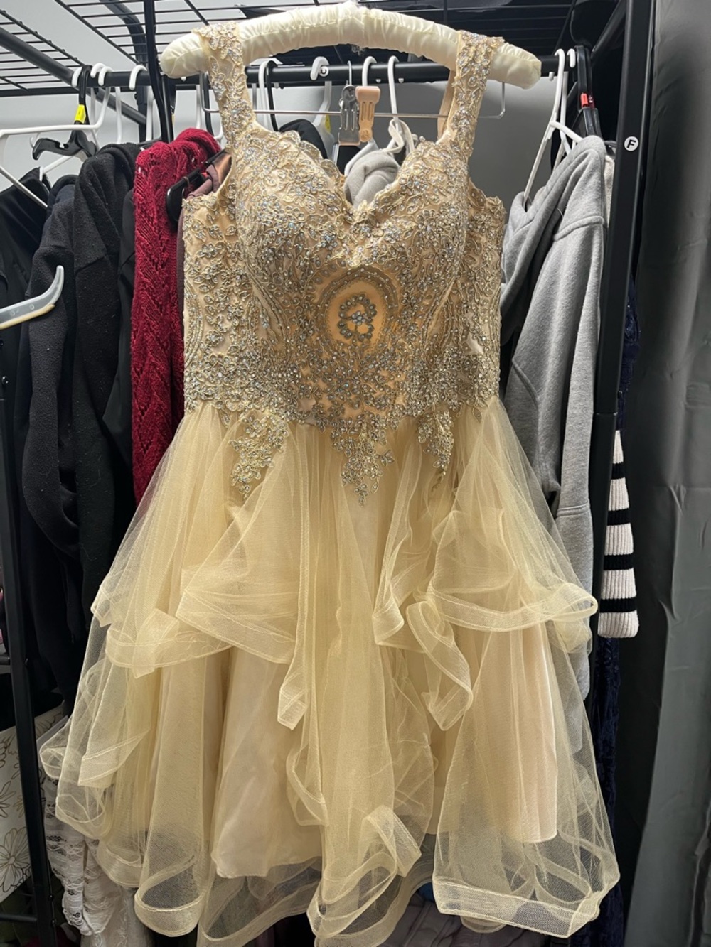 Gold Party Dress with Embellished Bodice